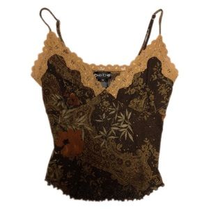 Bebe Cropped Camisole Brown With Floral Pattern